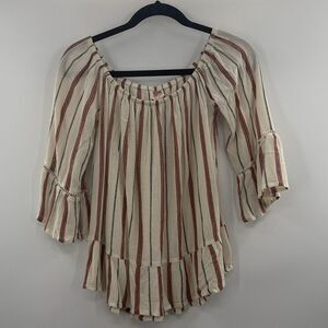3For$20 Mossimo Supply Co. Beige and Red Striped Blouse NWOT size: Small